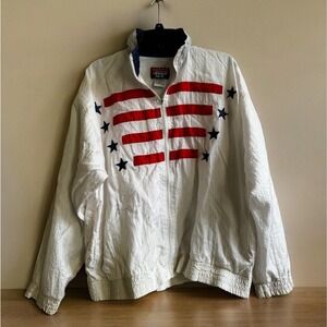 Vtg On The Brink Women’s Windbreaker Jacket XL Surfer Retro 80s 90’s USA Flag